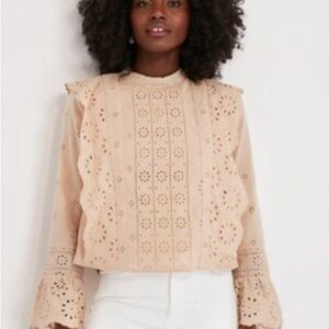 Tuckernuck Hyacinth House Tan Gracelyn Eyelet Popover Blouse XL Cottegecore